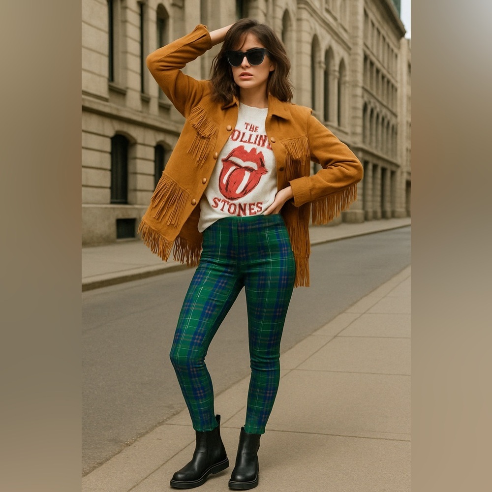 Art of Where Green Tartan Plaid Mid-rise Stretch Legging Pants